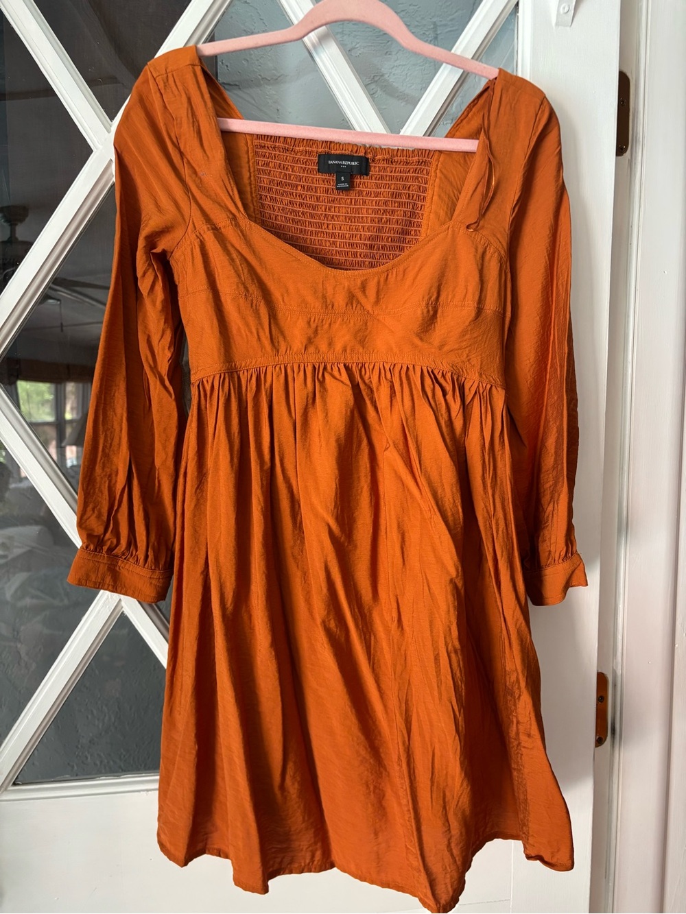Banana Republic Rust Orange Smocked Babydoll Mini Dress